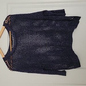 Express Navy Blue and Sparkly Crochet Mesh Top